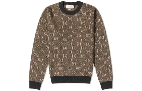 GUCCI Sweaters Men's Brown Crew Neck Moderate