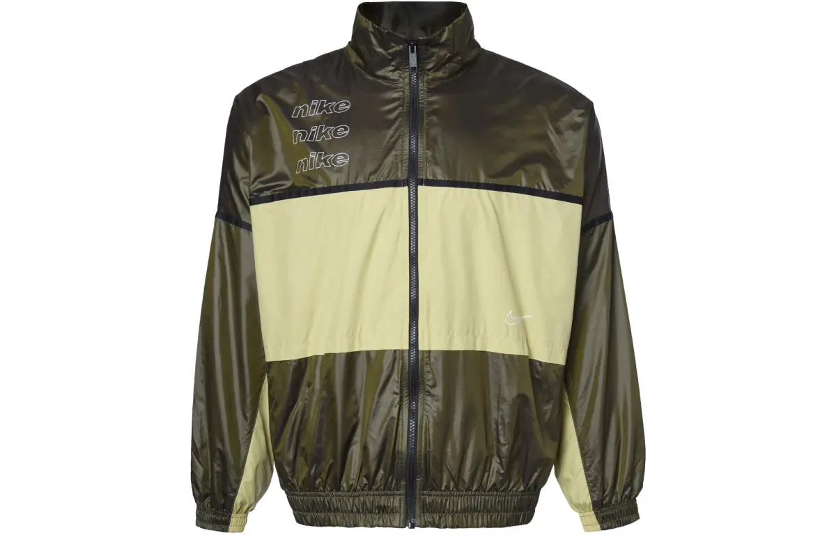Nike Jackets Men's Olive Green Stand Collar Moderate Straight Fit
