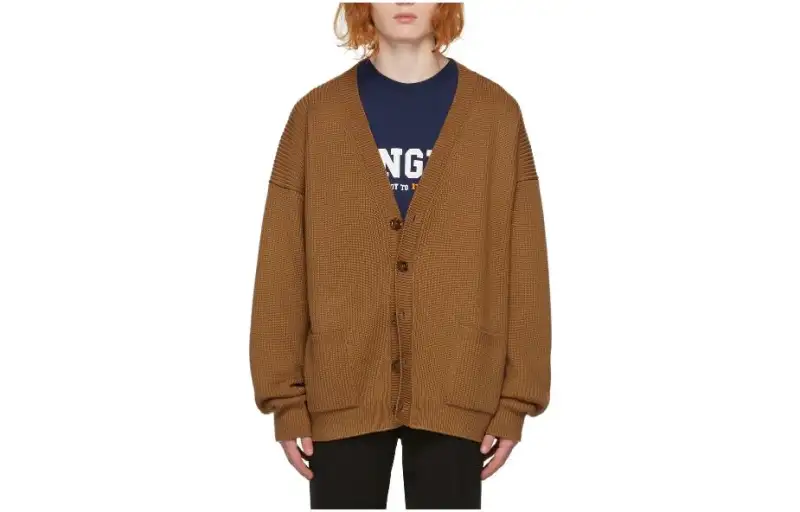 Vetements Knitwear Men's Brown V Neck Moderate Cardigan