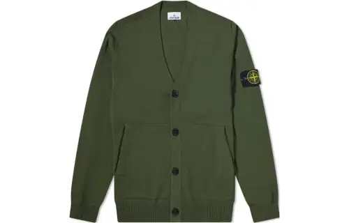STONE ISLAND Knitwear Men's Olive Green V Neck Moderate Cardigan