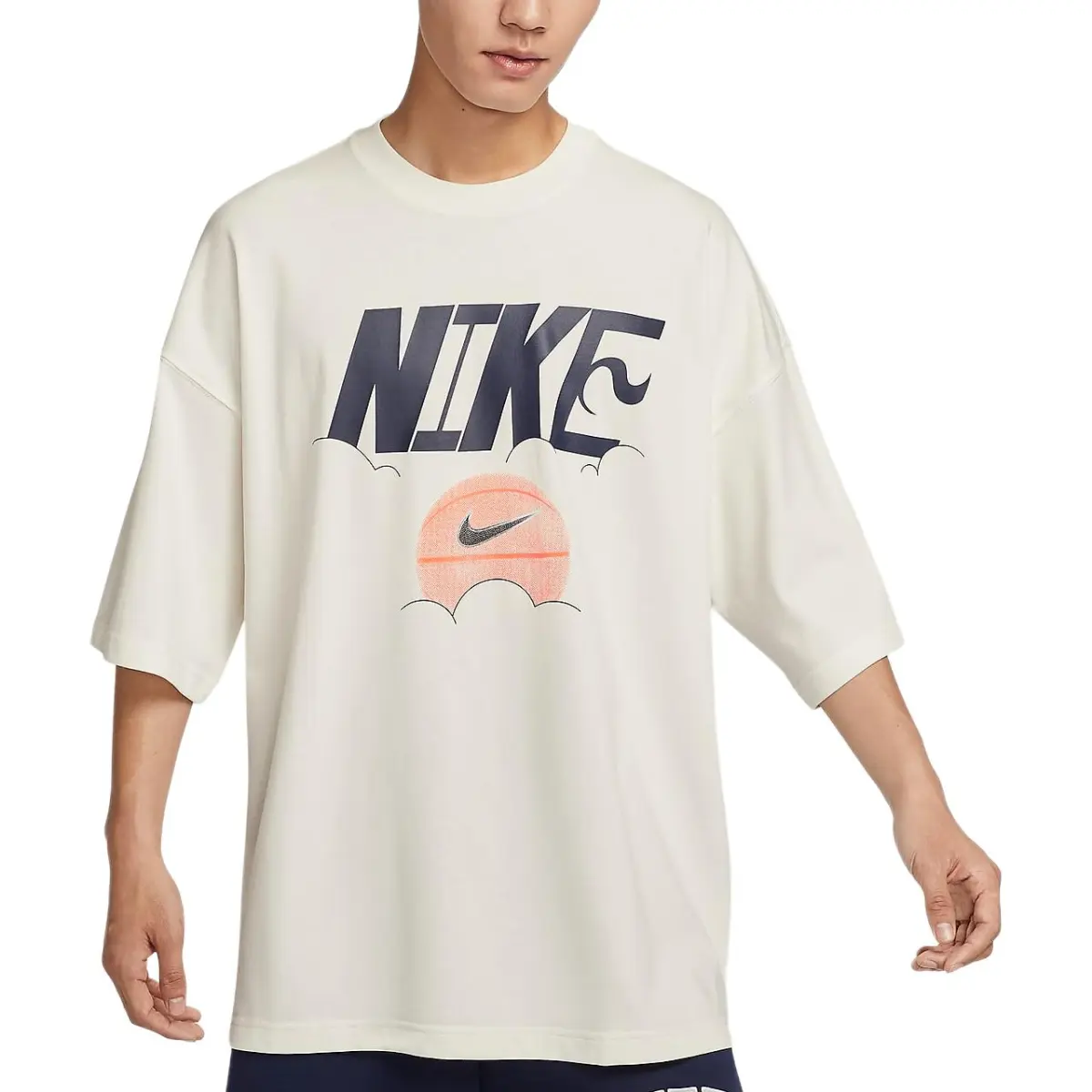 Nike T-Shirts Men's Sail White Crew Neck Moderate Straight Fit