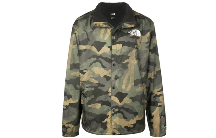 THE NORTH FACE Fleece Lined Stand Collar Workwear Long Sleeved Jacket Men's Green Camouflage