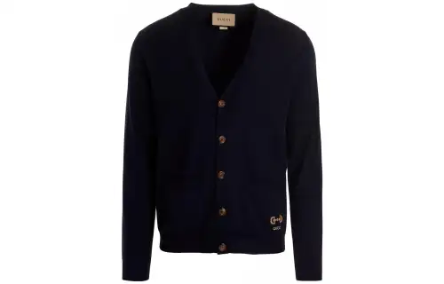GUCCI Logo Embroidered V-Neck Cardigan