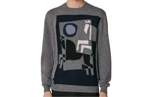 HERMES Knitwear Men's Steel Gray Crew Neck Moderate Other