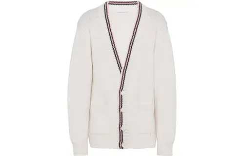 PRADA Knitwear Men's White V Neck Moderate Cardigan