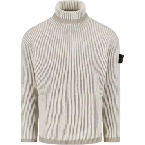 STONE ISLAND Logo Patch Roll Neck Ribbed Jumper