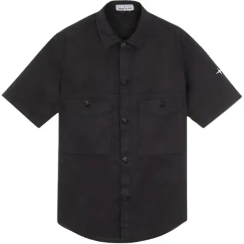 STONE ISLAND Shirts Men's Black Pointed Collar Moderate Other