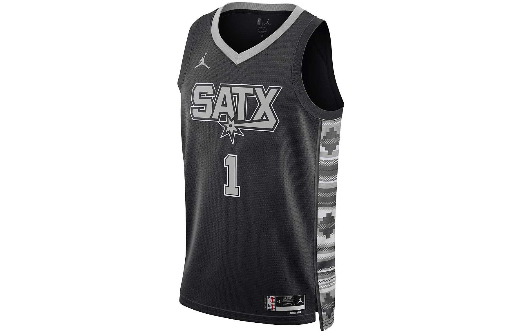 Майка Jordan NBA San Antonio Spurs Wembanyama 1 (черно-серебристая)