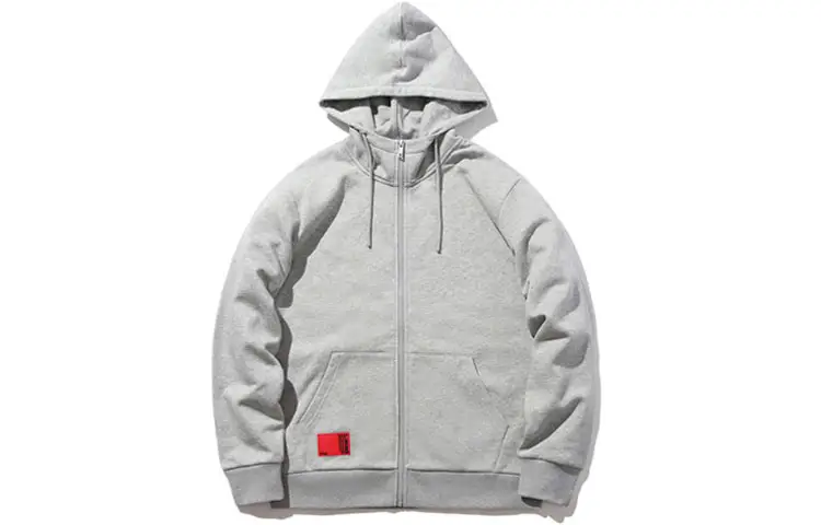 Li Ning Sports Fashion Collection Logo Fleece Lined Thermal Hooded Zippers Jacket Unisex Heather Gray