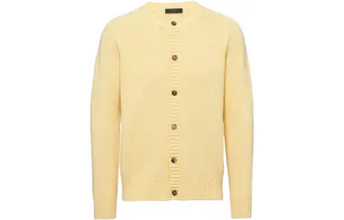 PRADA Knitwear Men's Yellow Crew Neck Moderate Cardigan