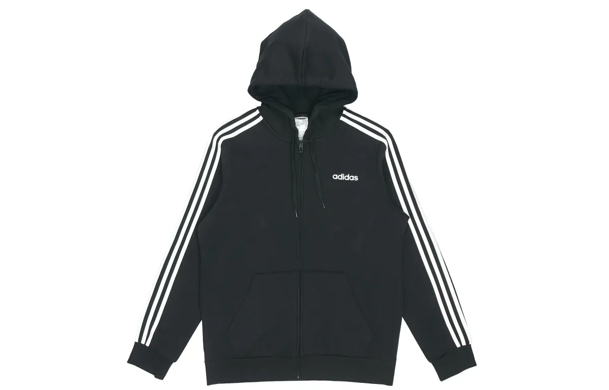 Adidas ESSENTIALS E 3S FZ FL Running Fleece Lined Hooded Thermal Jacket Men's Black