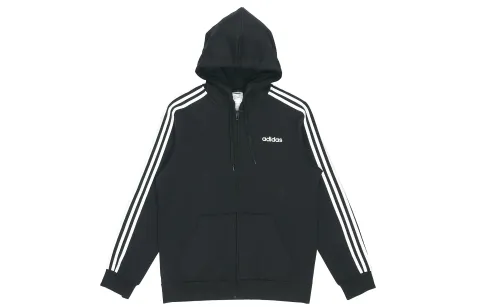 Adidas ESSENTIALS E 3S FZ FL Running Fleece Lined Hooded Thermal Jacket Men's Black