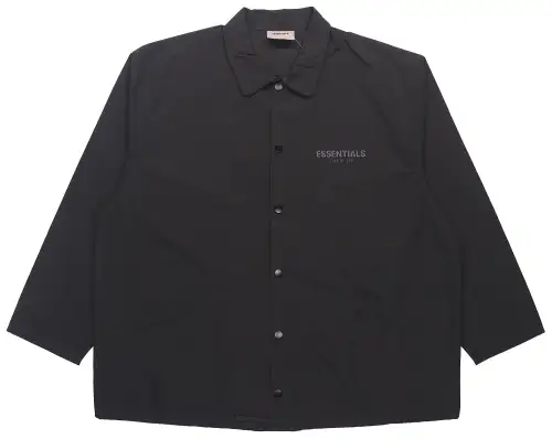 Fear of God Essentials SS21 Coaches Jacket Stretch Limo Black Solid Logo Lapel Windproof Button Coach American Heavy Jacket Unisex Black