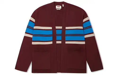 Levis Knitwear Men's Red V Neck Moderate Cardigan