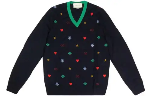 GUCCI Sweaters Men's Marine Blue V Neck Moderate Other
