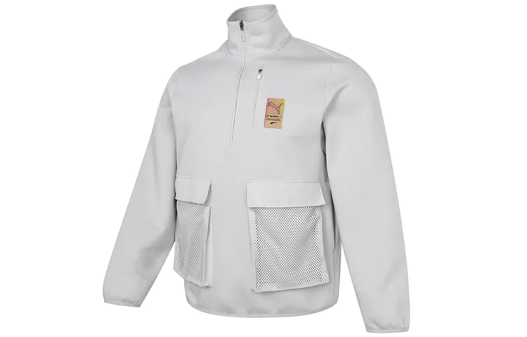 PUMA Jackets Men's Light Gray Stand Collar Moderate