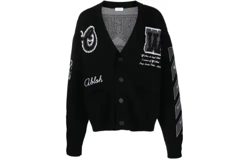 OFF-WHITE intarsia-logos V-neck cardigan
