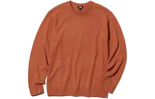 UNIQLO Cashmere Sweaters Men's Orange Red Crew Neck Moderate