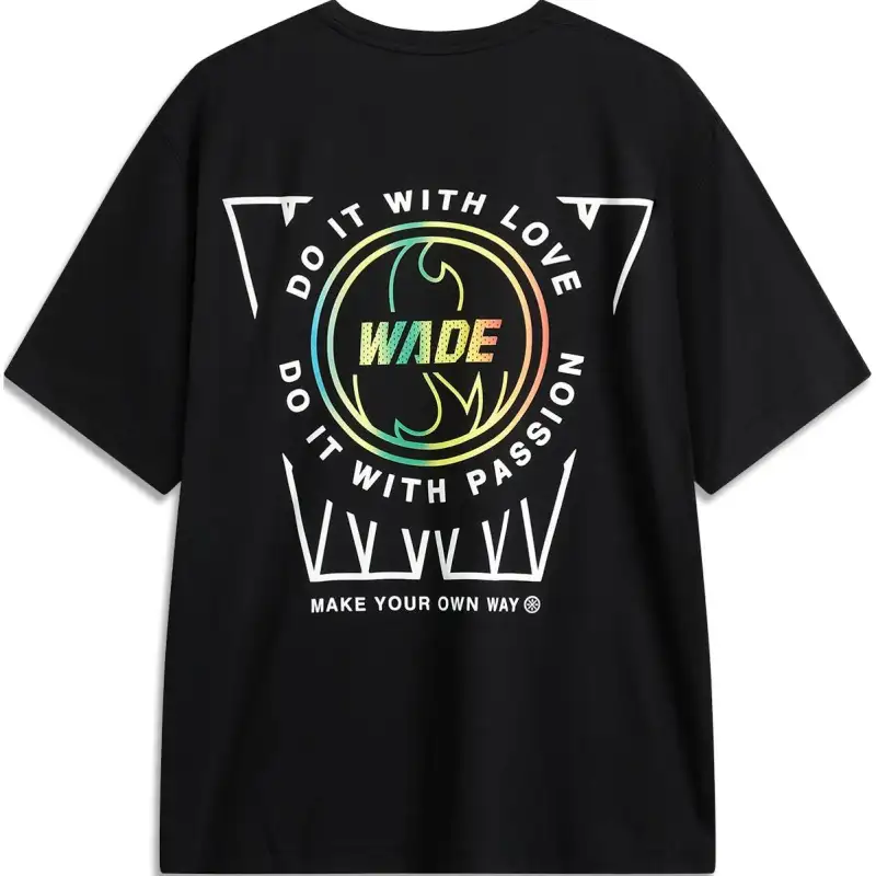 Li Ning T Shirts Men's Black Crew Neck Moderate Straight Fit