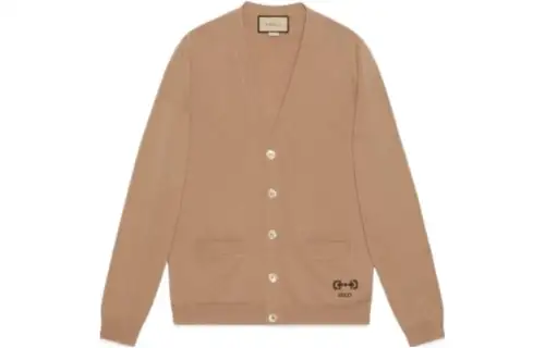 GUCCI Cashmere Sweaters Men's Camel V Neck Moderate