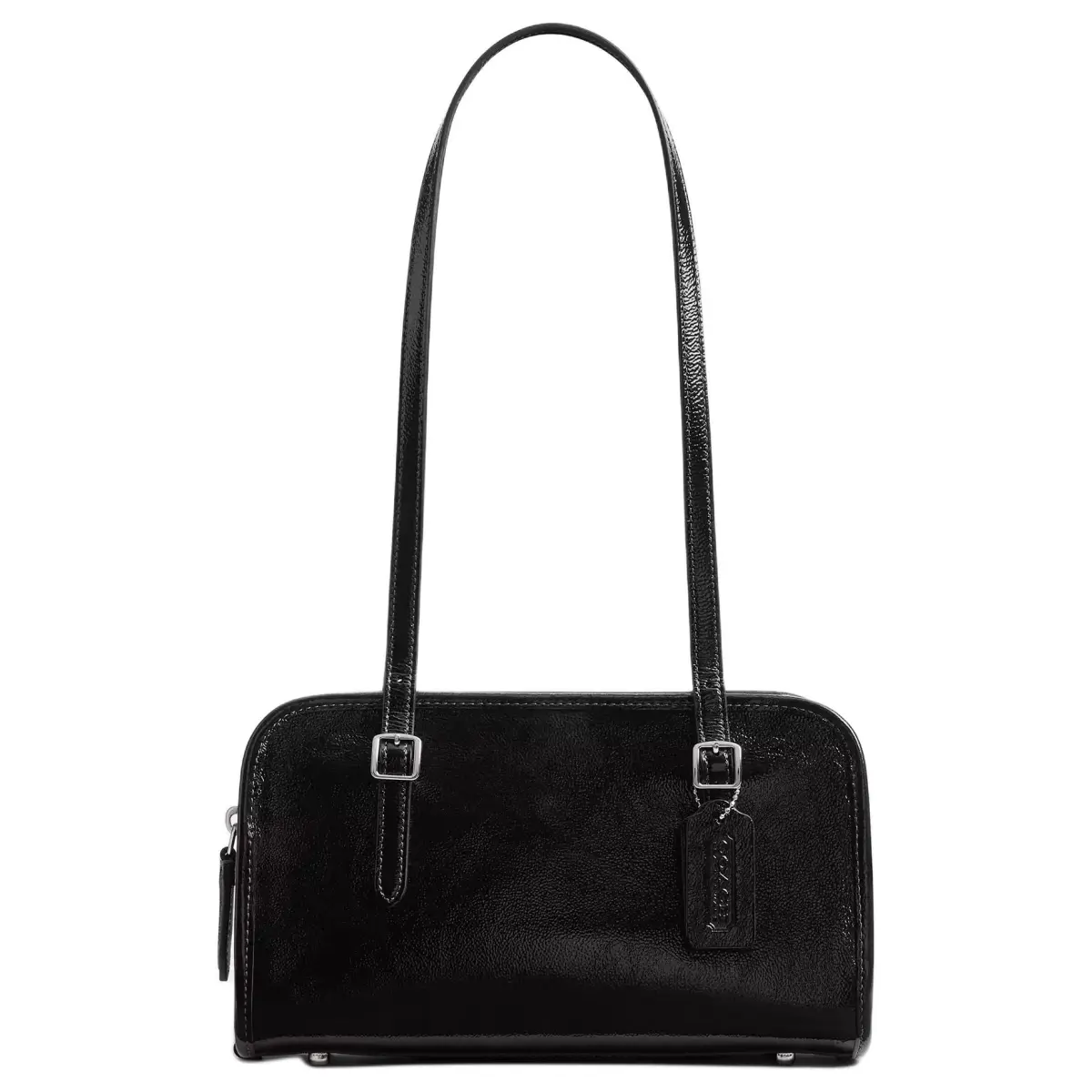 COACH Swing Zip Shrunken Patent Leather Shoulder Bags Medium Women's Black