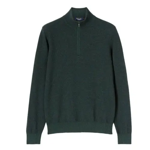 Loro Piana Knitwear Men's Peacock Green Stand Collar Moderate Other