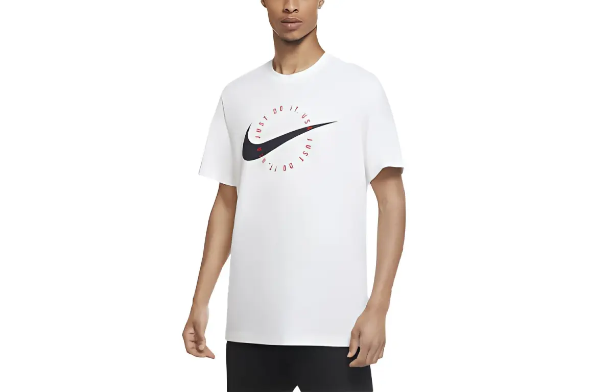 Nike T-Shirts Men's White Crew Neck Moderate Straight Fit