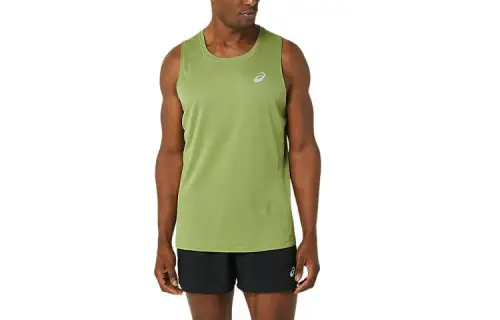 ASICS Tank Tops Men's Green Crew Neck Thin Straight Fit