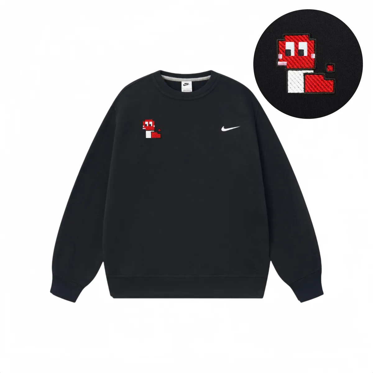 Nike Pixel Gluttonous Snake Embroidery Good Luck Fleece Lined Thermal Crew Neck Pullover Long Sleeved Sweatshirt Unisex
