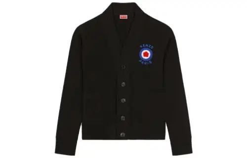 KENZO Knitwear Men's Black V Neck Moderate Cardigan