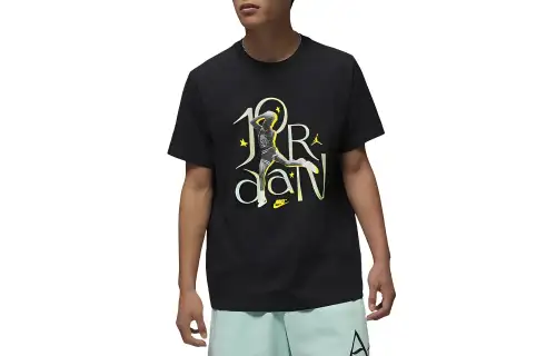 Jordan T Shirts Men's Black Crew Neck Moderate Straight Fit