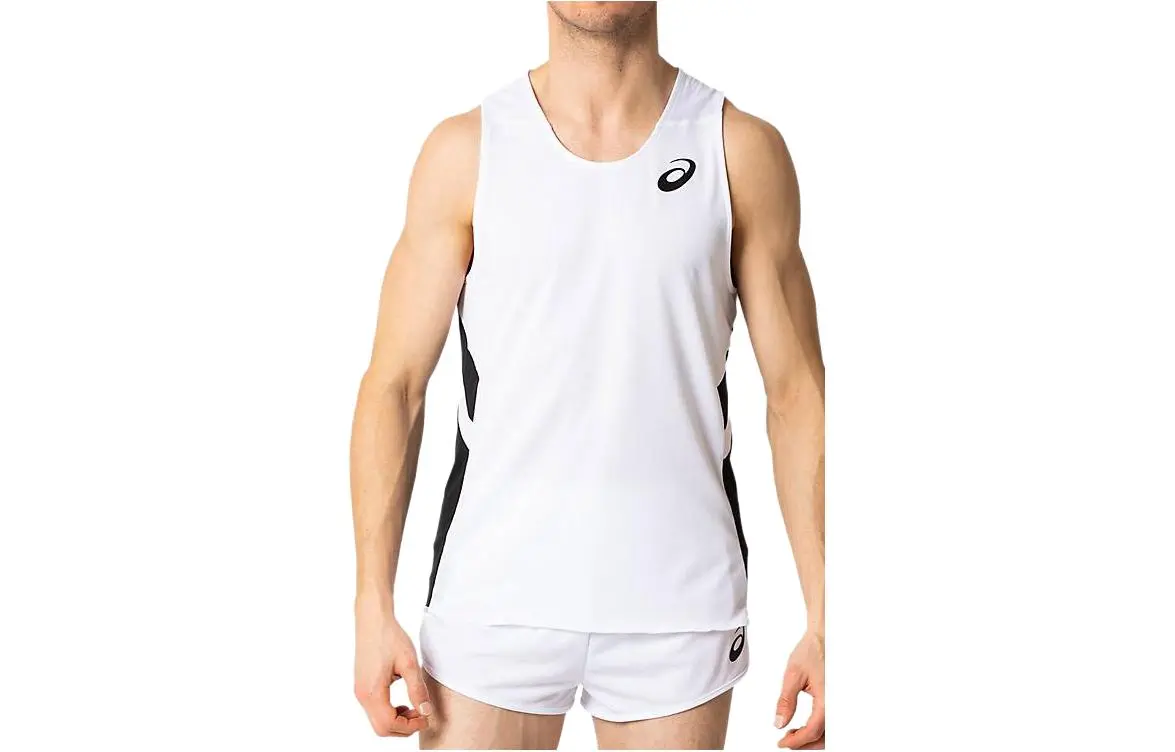 ASICS Running Tank Tops Men's White Crew Neck Moderate Straight Fit