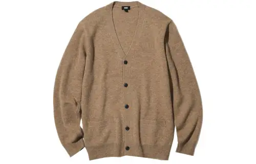 UNIQLO Sweaters Unisex Dark Beige V Neck Moderate Cardigan