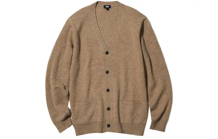UNIQLO Sweaters Unisex Dark Beige V Neck Moderate Cardigan