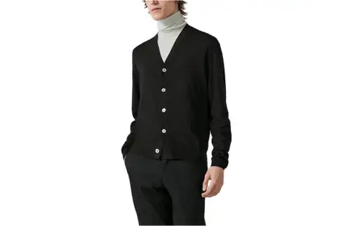 HERMES Knitwear Men's Black V Neck Moderate Cardigan
