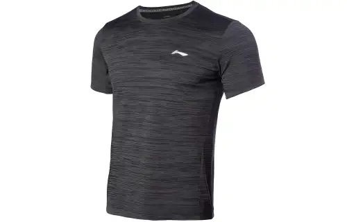 Li Ning T Shirts Men's Black Crew Neck Moderate Straight Fit