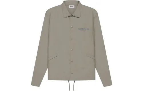 Fear of God Essentials SS21 Coaches Jacket Taupe Solid Color Logo Lapel Windproof Button Coaches American Heavy Jacket Uniform for Men and Women Taupe
