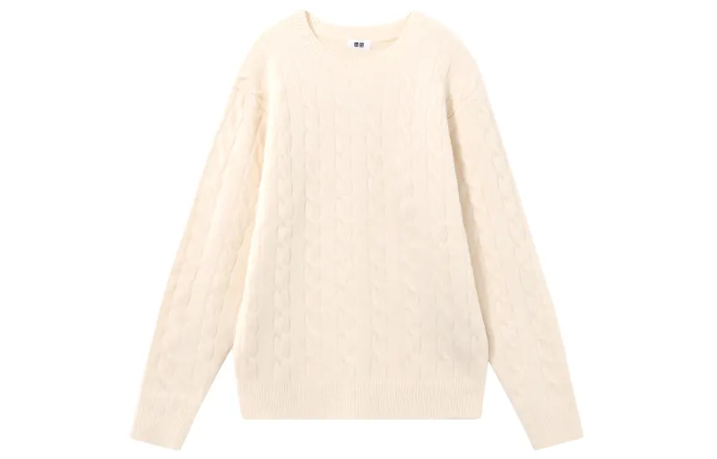UNIQLO Knitwear Men's 01 Ivory Crew Neck Moderate Other