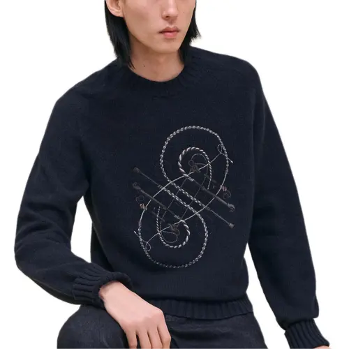HERMES Cashmere Sweater Men's Dark Blue
