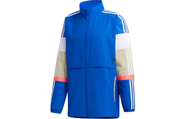 Adidas Retro Sports Multicolor Stripes Stand Collar Jacket Men's Royal Blue
