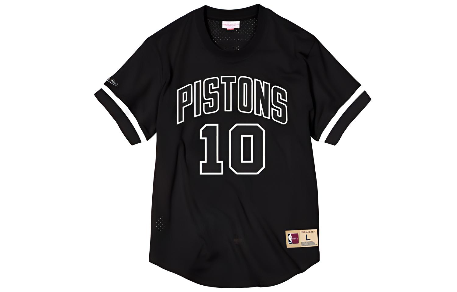 Mitchell & Ness Detroit Pistons Rodman Retro Basketball Short Sleeve Drop Sleeve T-Shirt Men's Black
