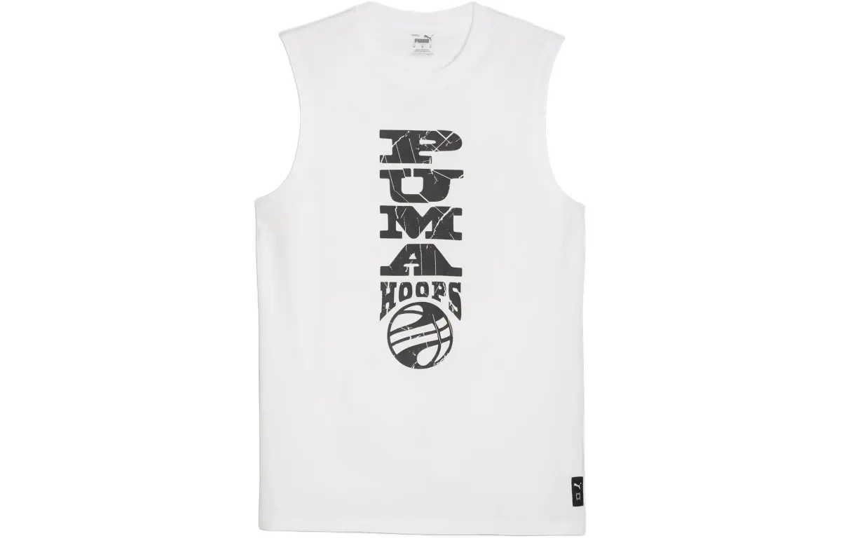PUMA Hooper Tank Tops Men's White Crew Neck Moderate Straight Fit