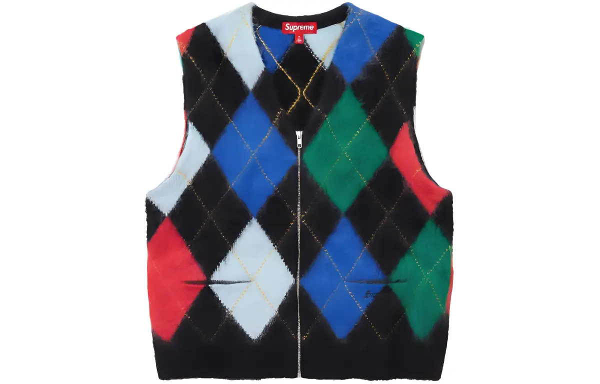 Supreme Brushed Argyle Zip Up Vest