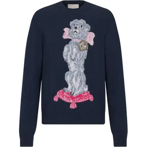 DIOR Sweaters Men's Marine Blue Crew Neck Moderate Other