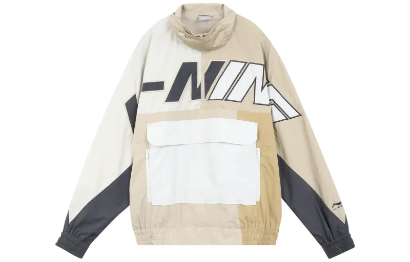 Li Ning Sports Fashion Collection Jackets Men's Khaki Stand Collar Moderate Other