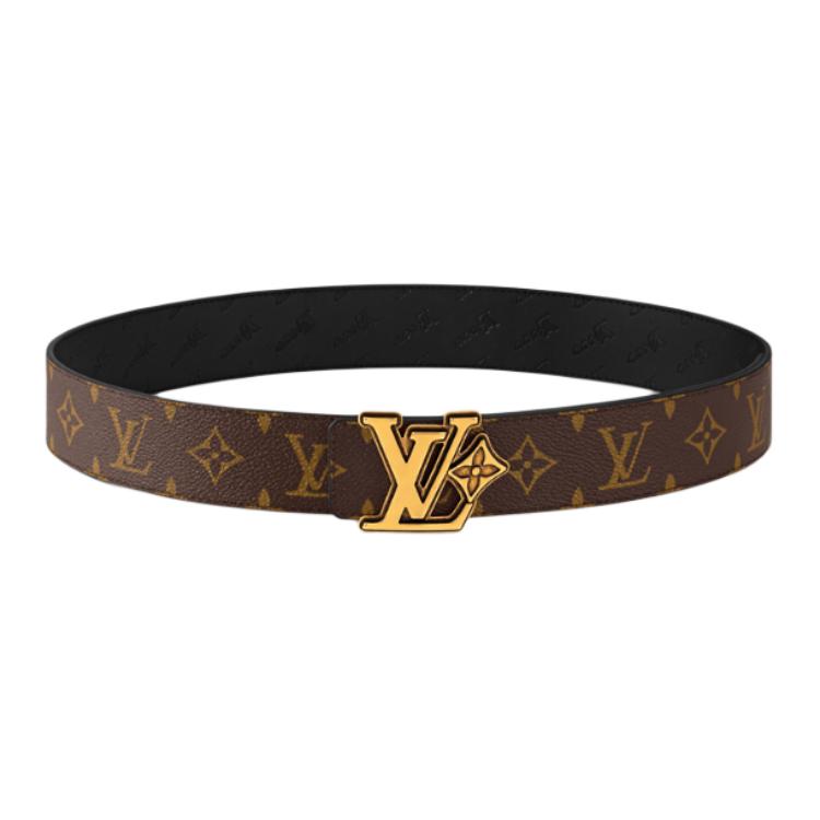 Мужской ремень Louis Vuitton Flower Monogram Belt (черно-коричневый)