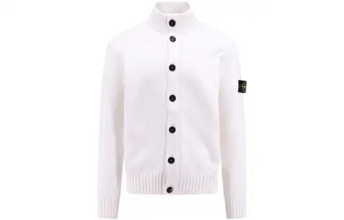 STONE ISLAND Knitwear Men's White Stand Collar Moderate Cardigan
