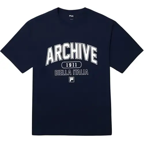 FILA Drop Shoulder Sleeve T Shirt Unisex Navy Blue