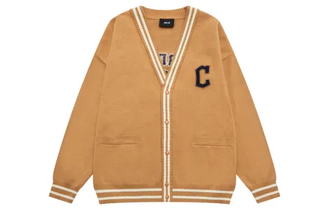 MLB Knitwear Unisex Brown V-neck Moderate Cardigan