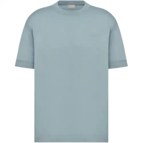 DIOR T Shirts Men's Blue Gray Crew Neck Moderate Straight Fit